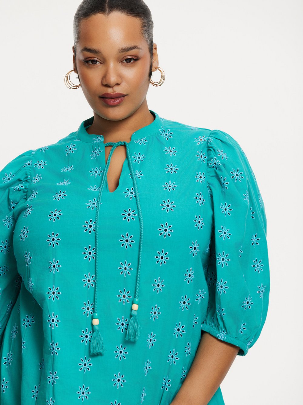 Thumbnail - YOEK Tunika Damen Baumwolle blau, 42-44