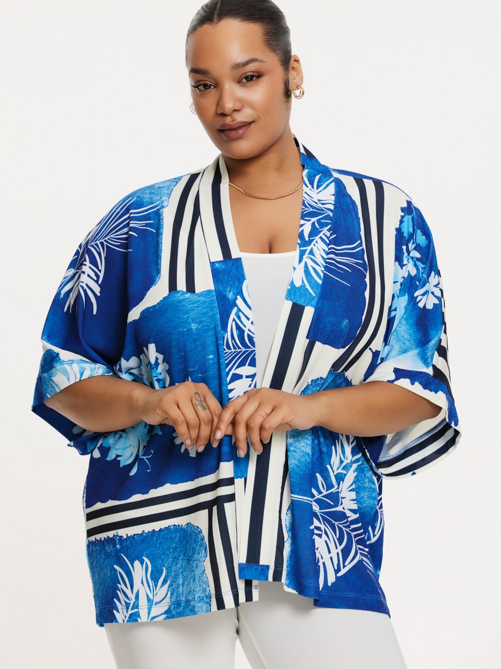 YOEK Kimono Damen blau bedruckt, 50-52