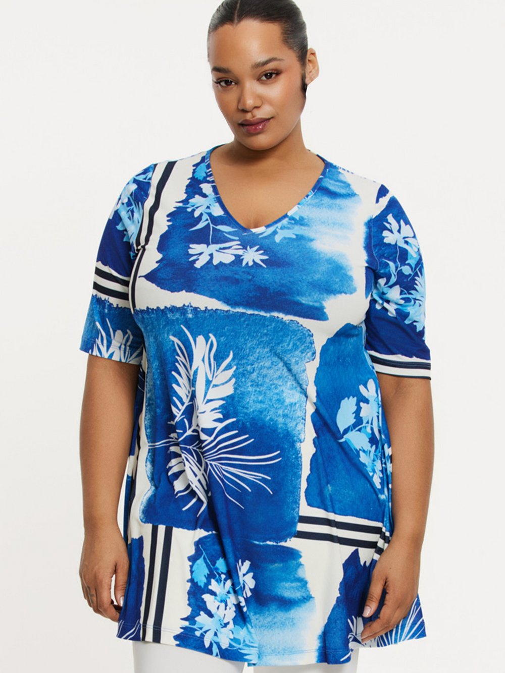 YOEK Tunika Damen blau bedruckt, 54-56