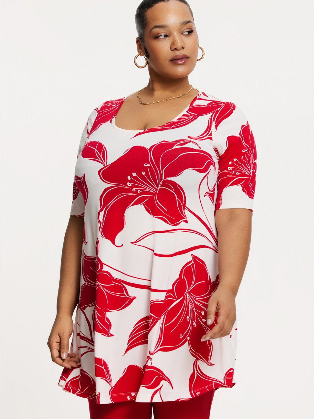 YOEK Tunika Damen rot bedruckt, 42-44