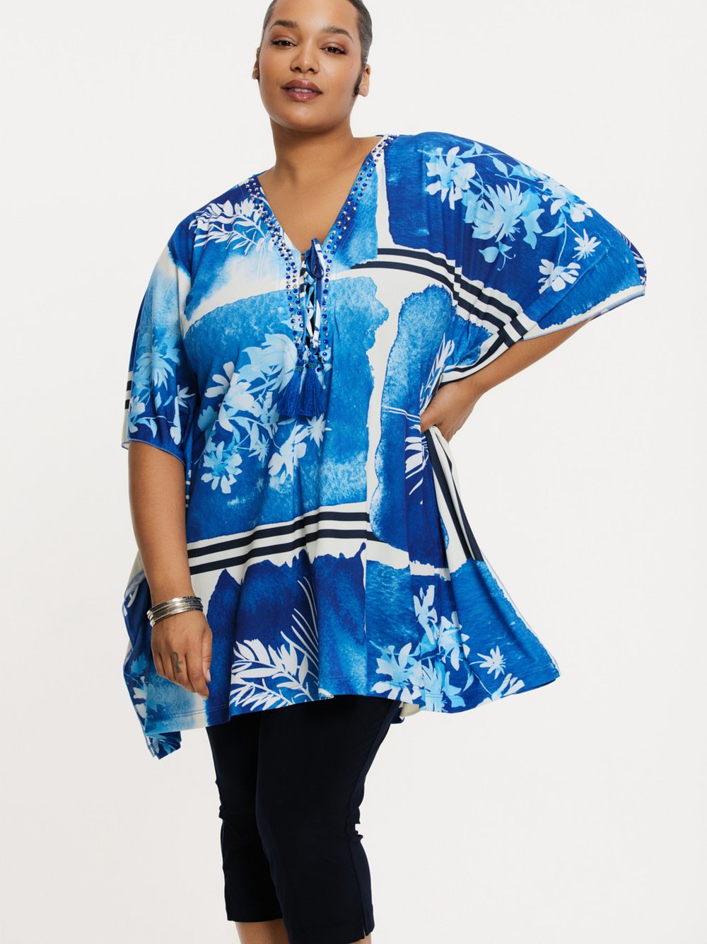 Thumbnail - YOEK Kaftan Damen blau bedruckt, 38-40