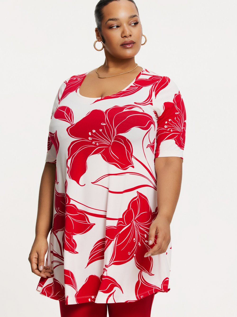 YOEK Tunika Damen rot bedruckt, 38-40