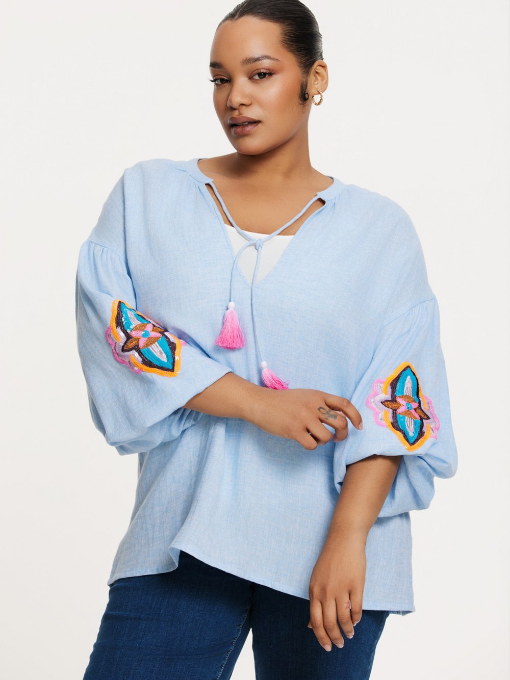 Thumbnail - YOEK Tunika Damen Baumwolle blau bedruckt, 5860