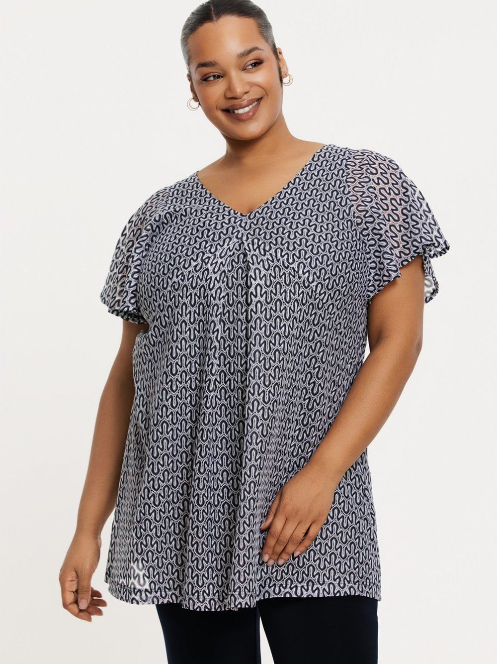 Thumbnail - YOEK Tunika Damen blau bedruckt, 50-52