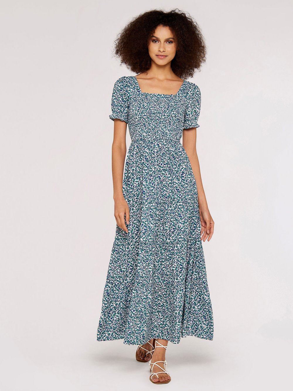 Apricot Maxikleid Damen Viskose beige gemustert, 34