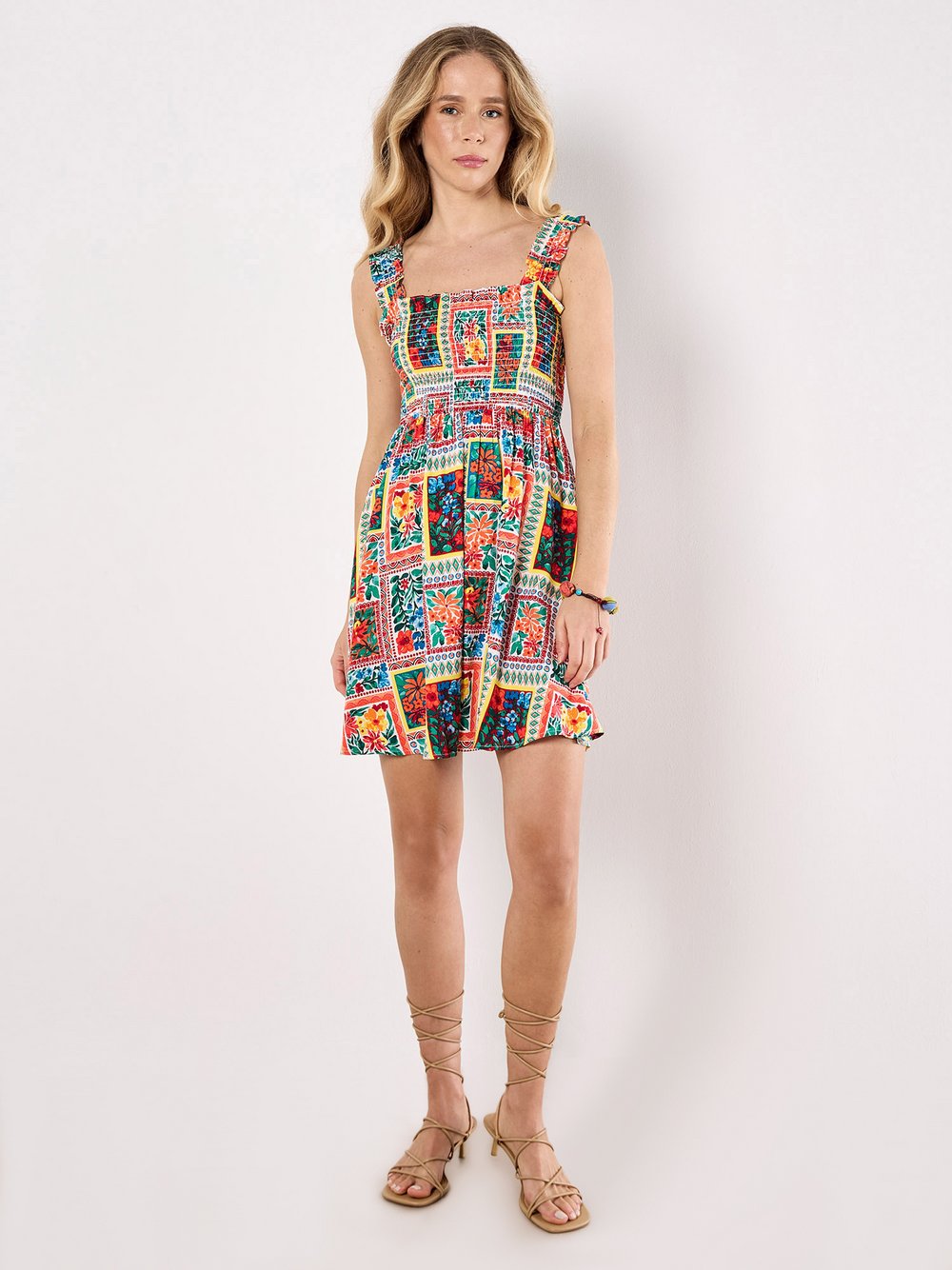 Thumbnail - Apricot Minikleid Damen Viskose weiß gemustert, 38
