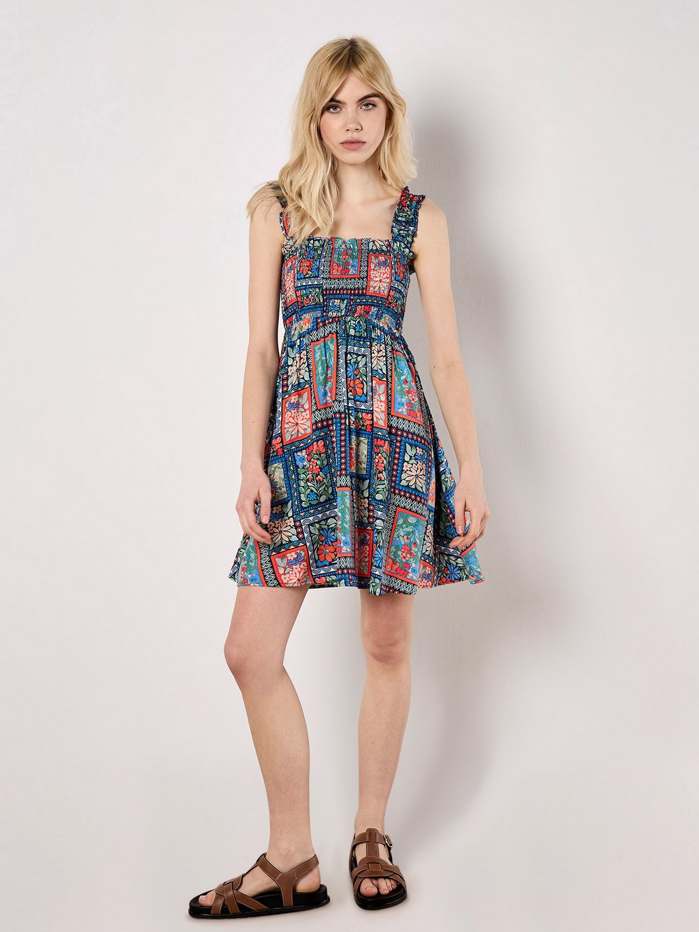 Thumbnail - Apricot Minikleid Damen Viskose blau gemustert, 40