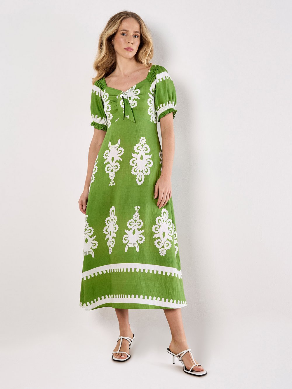 Thumbnail - Apricot Midikleid Damen Viskose grün gemustert, 36