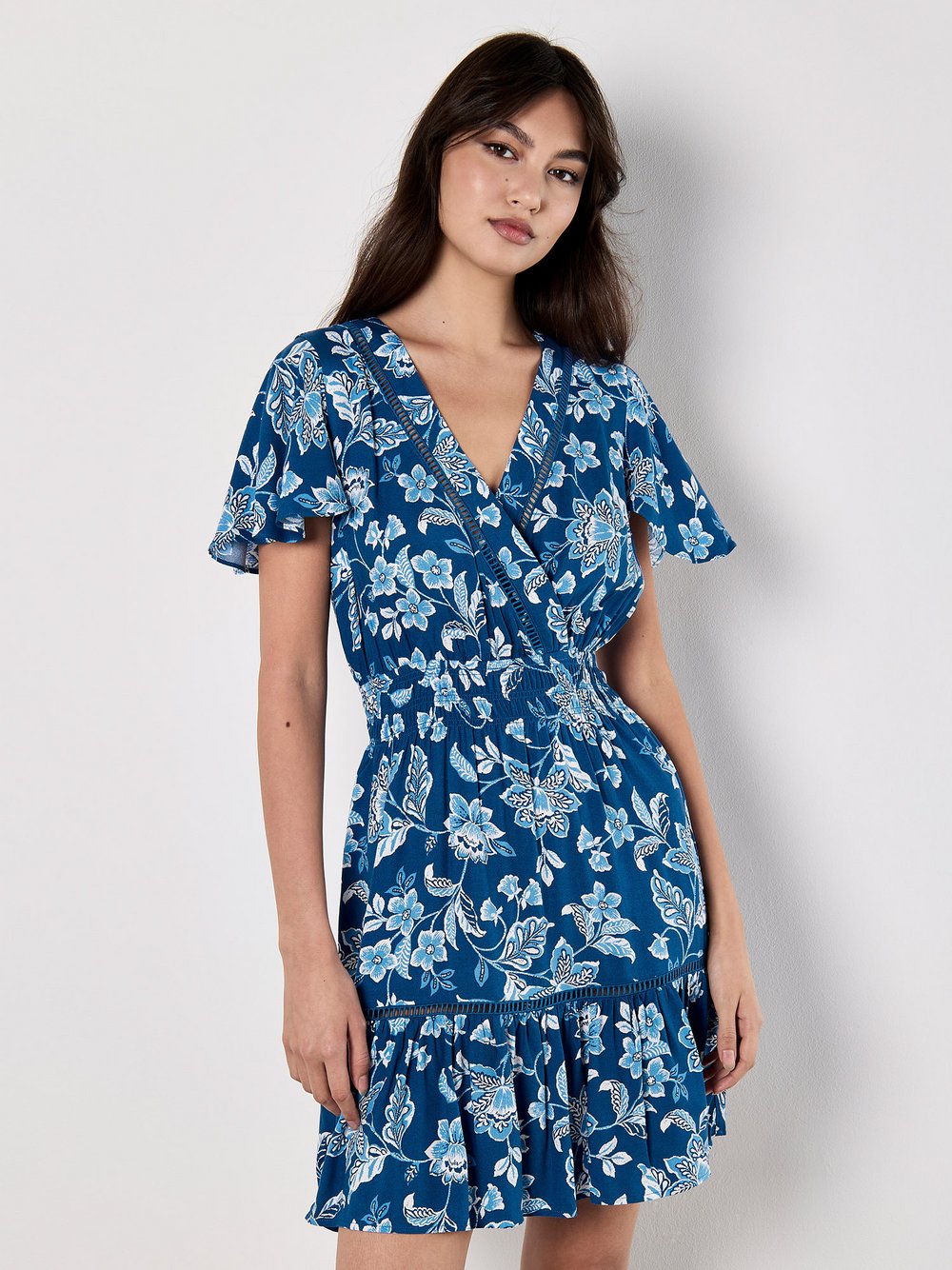Thumbnail - Apricot Minikleid Damen Viskose blau gemustert, 40