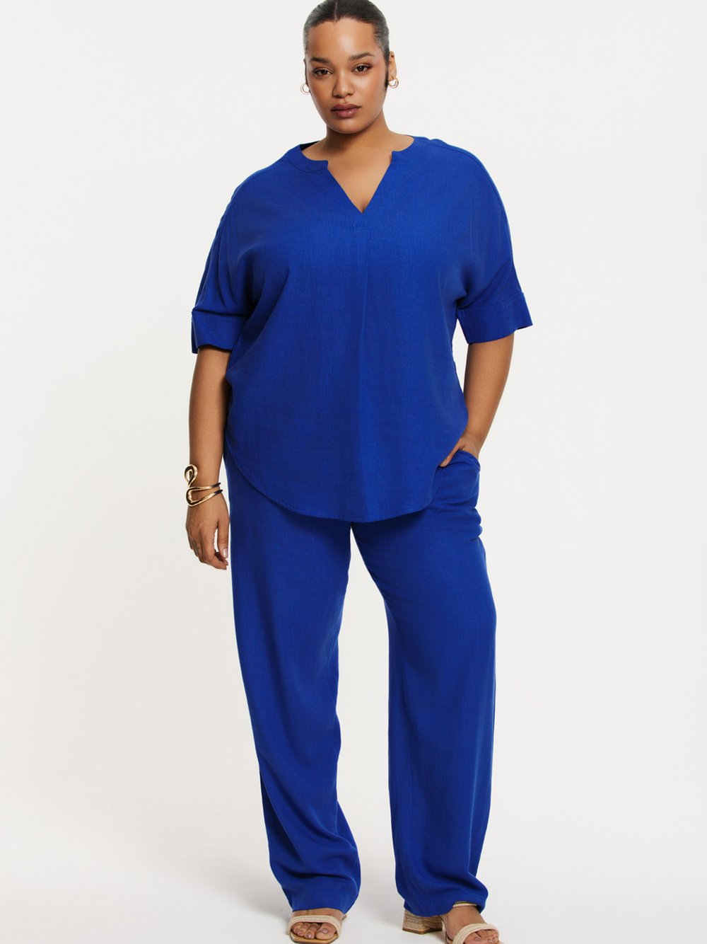 YOEK Hose Damen Viskose blau, 46-48