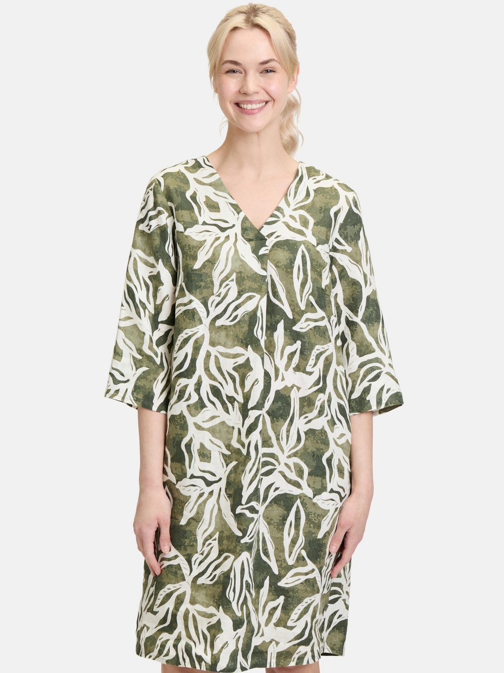 Cartoon Sommerkleid Damen Leinen weiß bedruckt, 42
