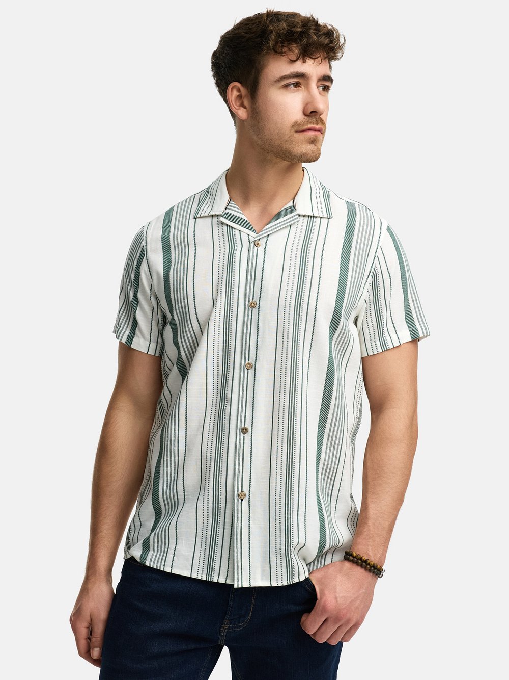 Indicode Hemd Kurzarm Herren Regular Fit Viskose grün gestreift, S