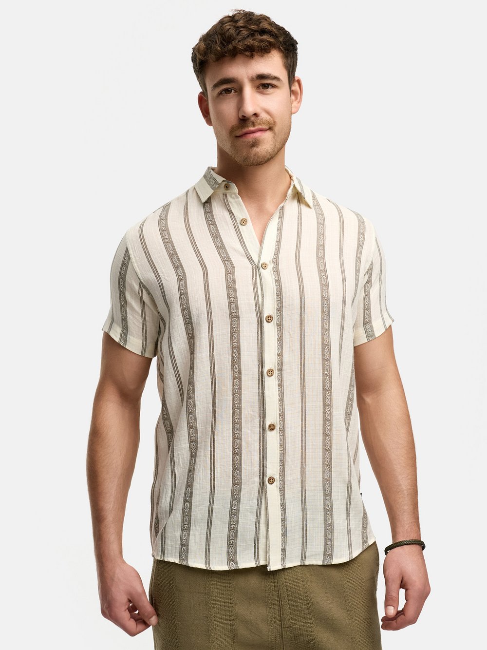 Indicode Hemd Kurzarm Herren Regular Fit Viskose weiß gestreift, M