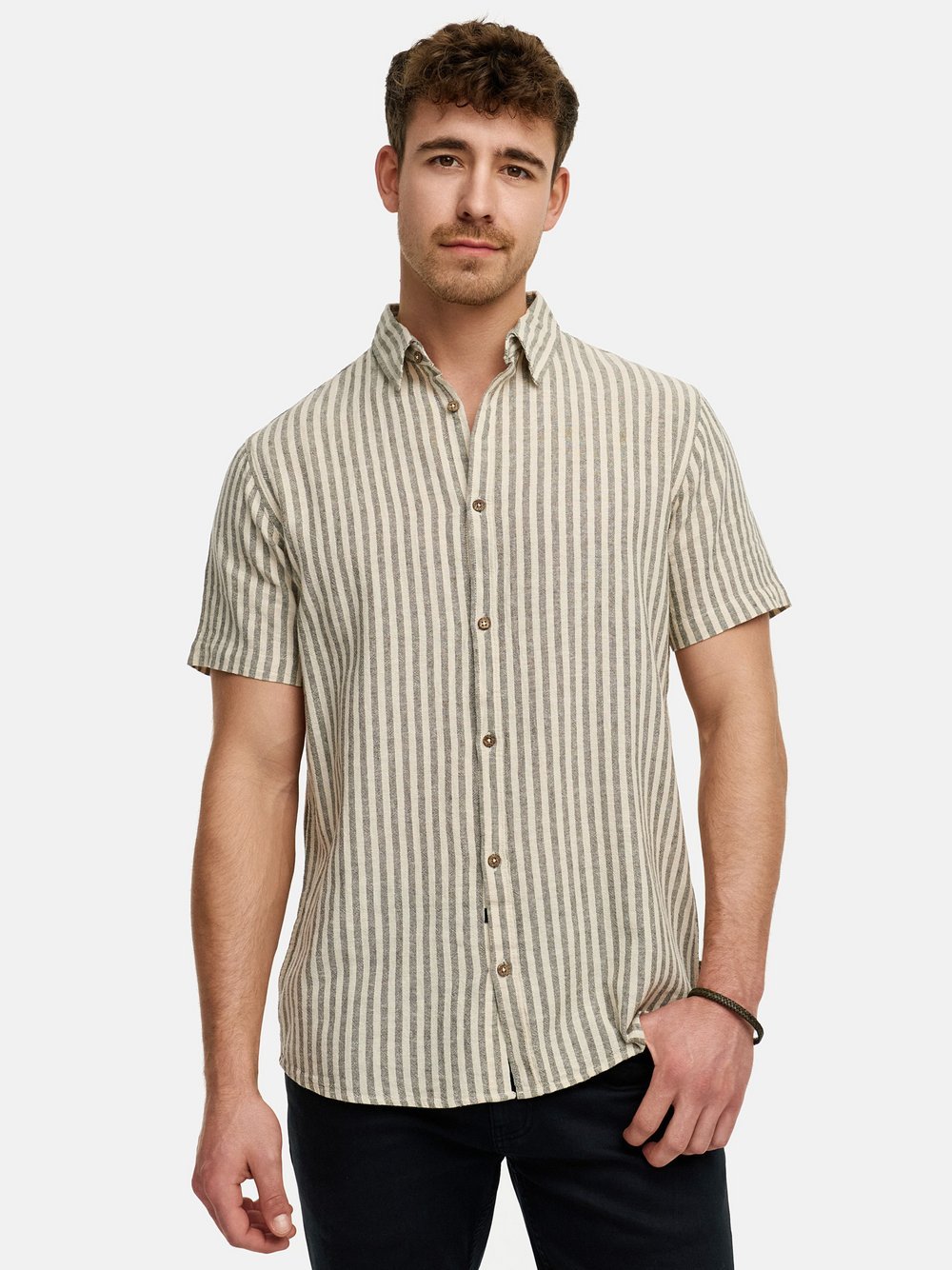 Indicode Hemd Kurzarm Herren Regular Fit Viskose grün gestreift, XL