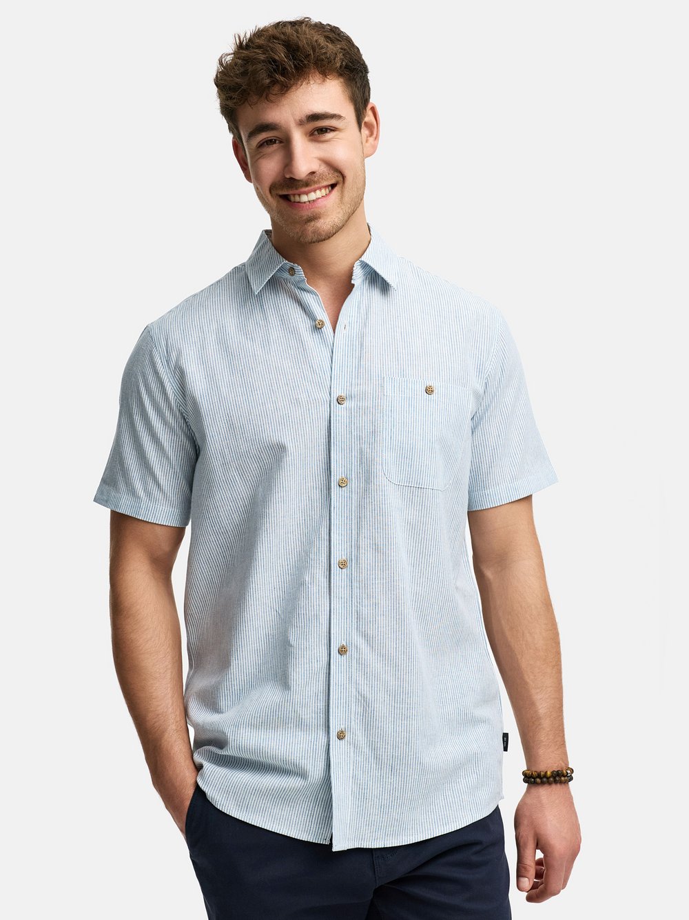 Indicode Hemd Kurzarm Herren Regular Fit Viskose blau gestreift, XXL
