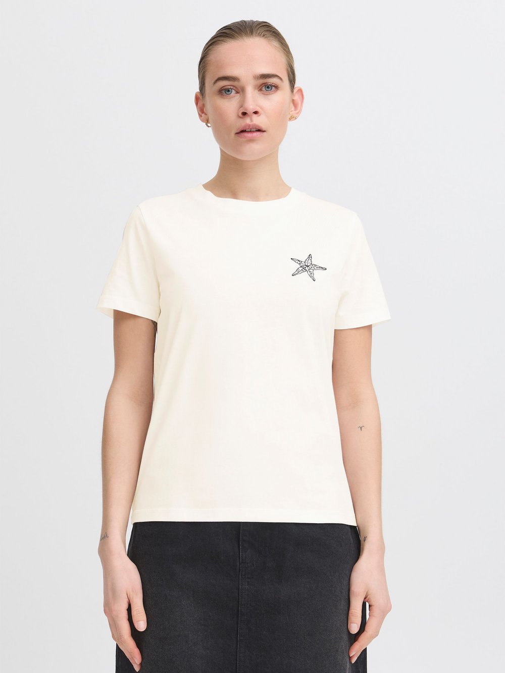 Ichi Rundhalsshirt Damen Baumwolle weiß, XL