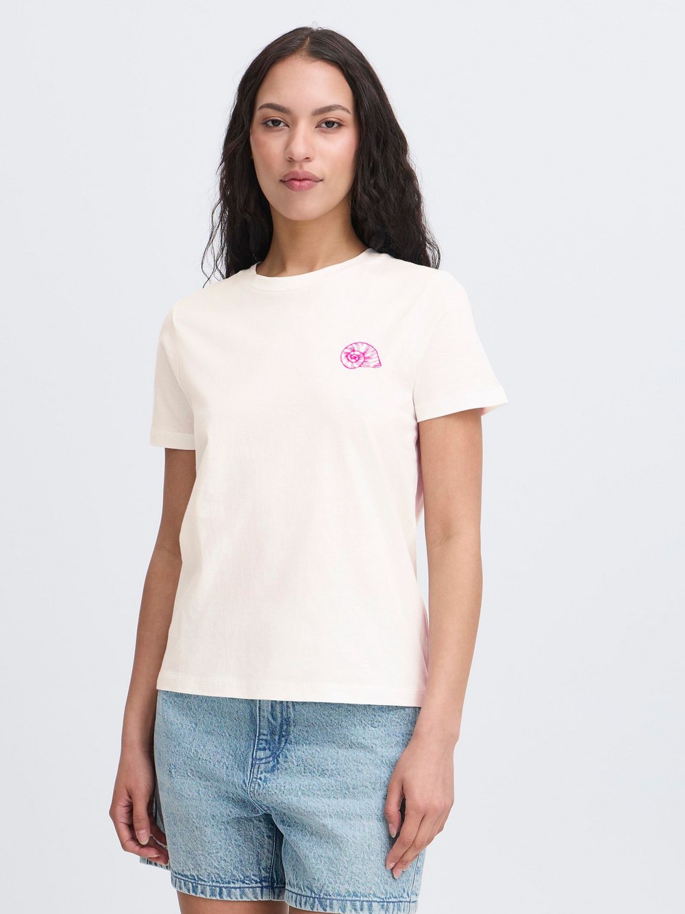 Ichi Rundhalsshirt Damen Baumwolle weiß, XL