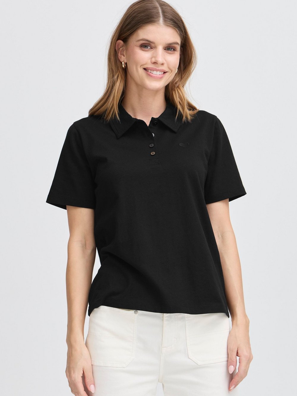 fransa Poloshirt Damen Baumwolle schwarz, XXL