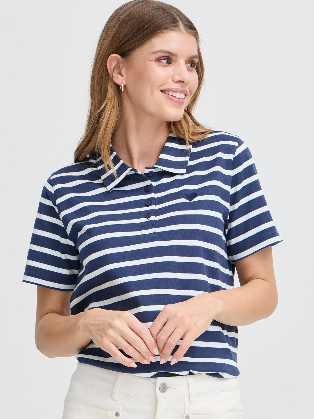 fransa Poloshirt Damen Baumwolle blau, XL