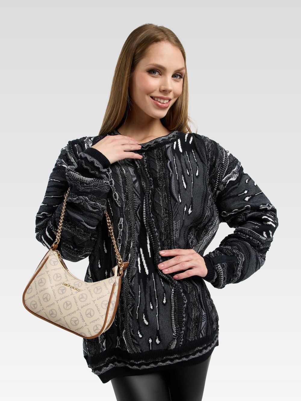 Thumbnail - Carlo Colucci Henkeltasche Damen Kunstleder beige gemustert, ONE SIZE