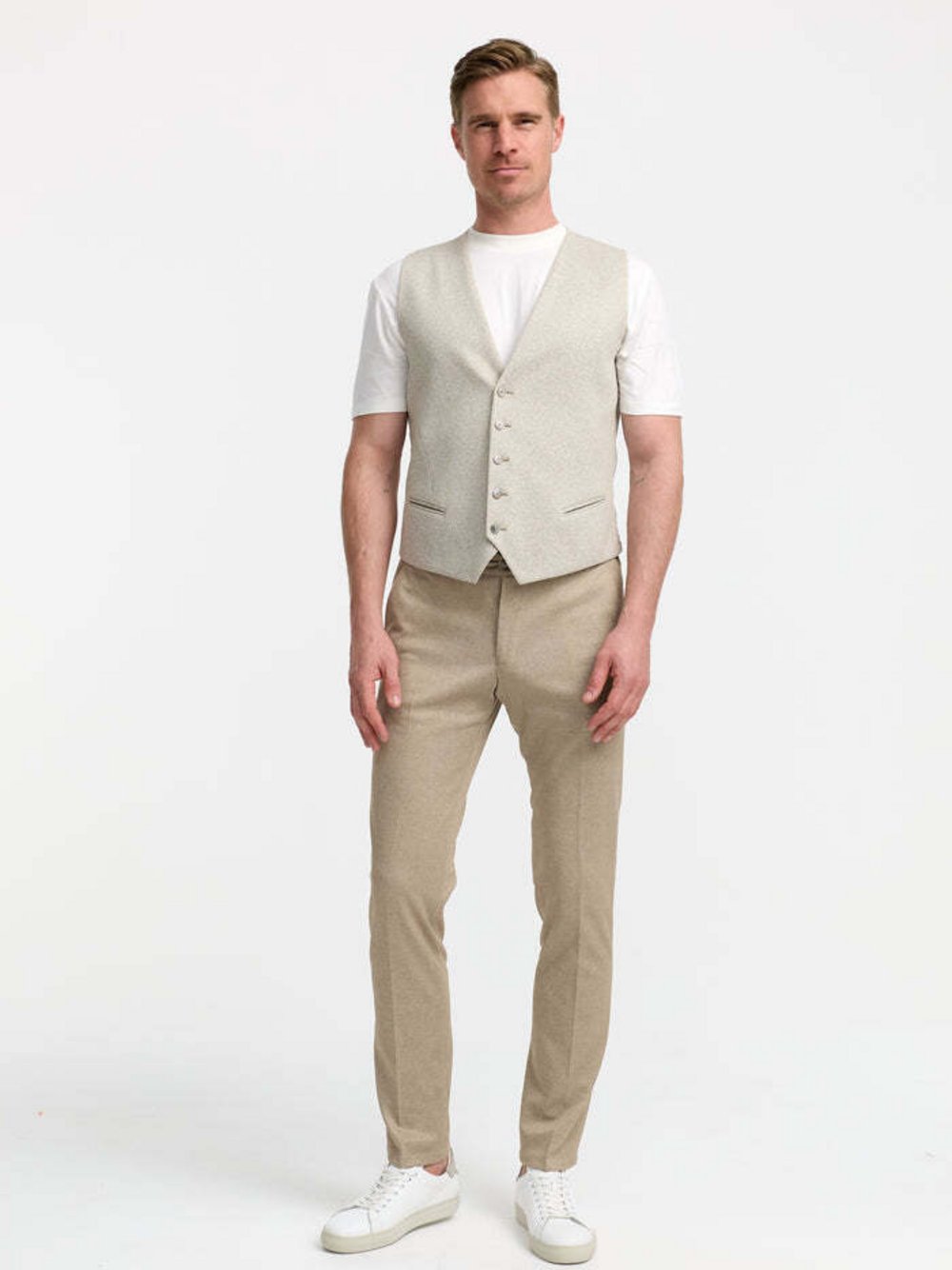 Zuitable Baukasten-Weste Herren Slim Fit Jersey beige gemustert, 44