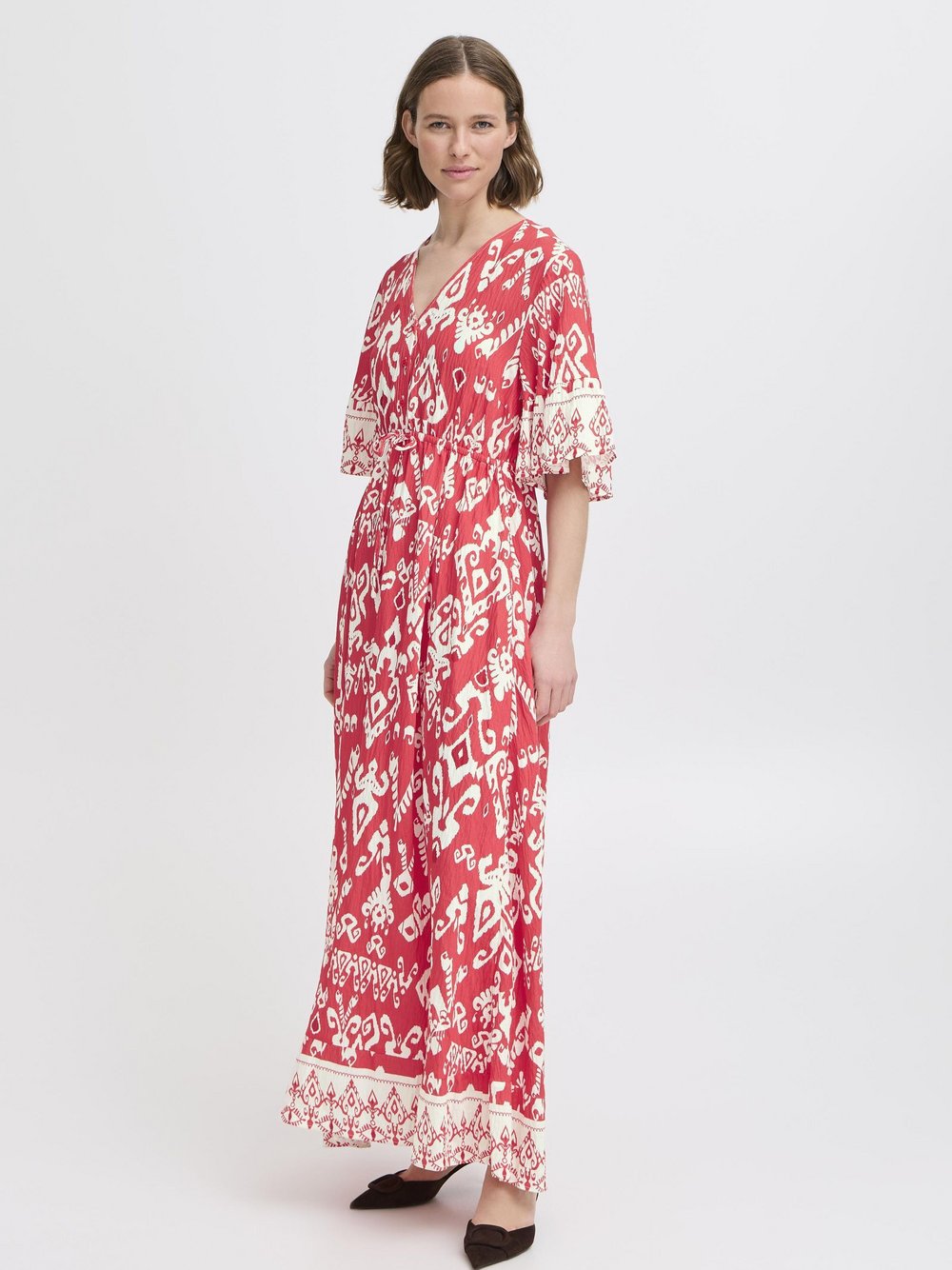 B.Young Midikleid Damen Viskose rot gemustert, L/XL