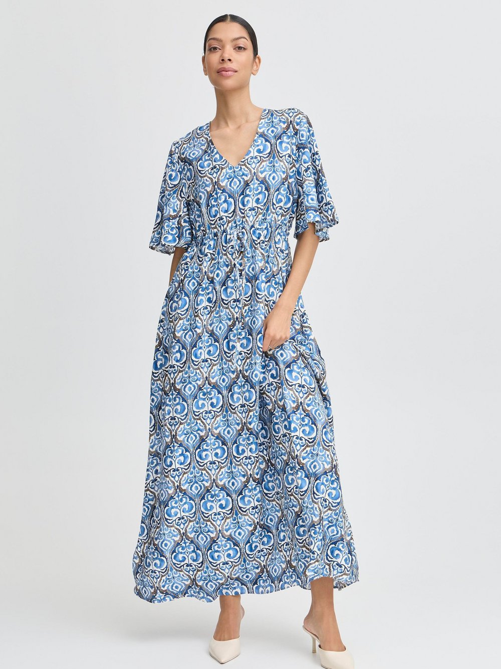 B.Young Midikleid Damen Viskose blau gemustert, L/XL
