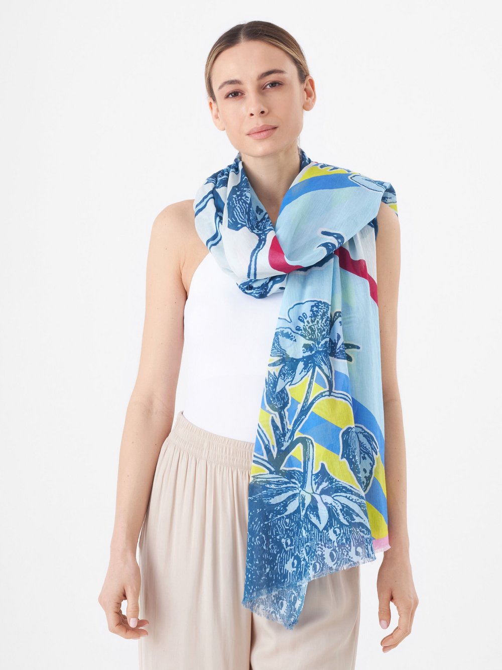 Thumbnail - Codello Schal Damen Baumwolle blau bedruckt, ONE SIZE