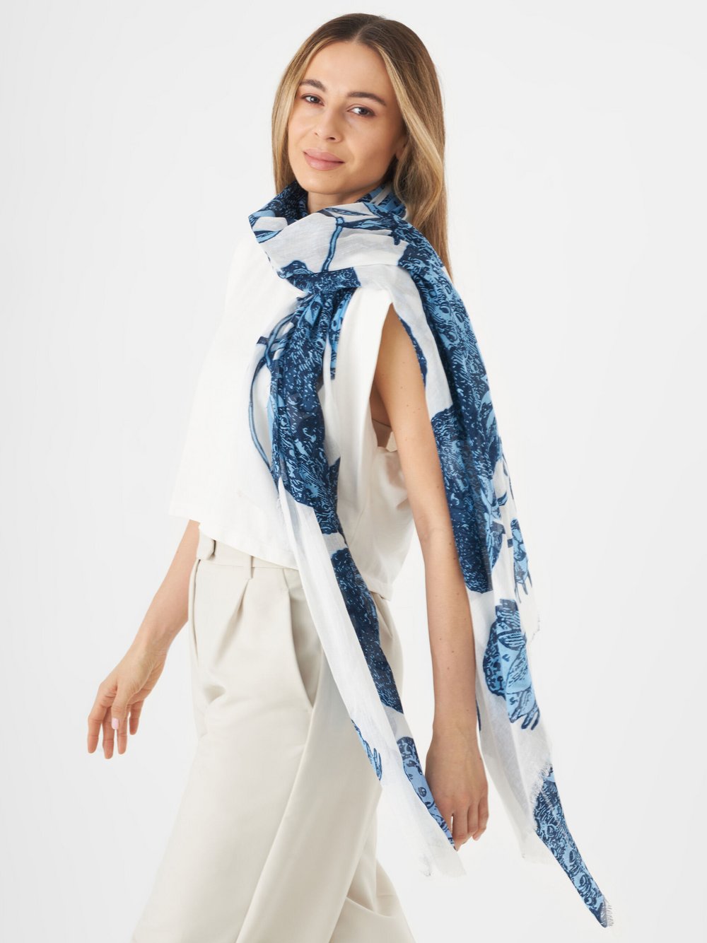 Codello Schal Damen Feinstrick blau gemustert, ONE SIZE