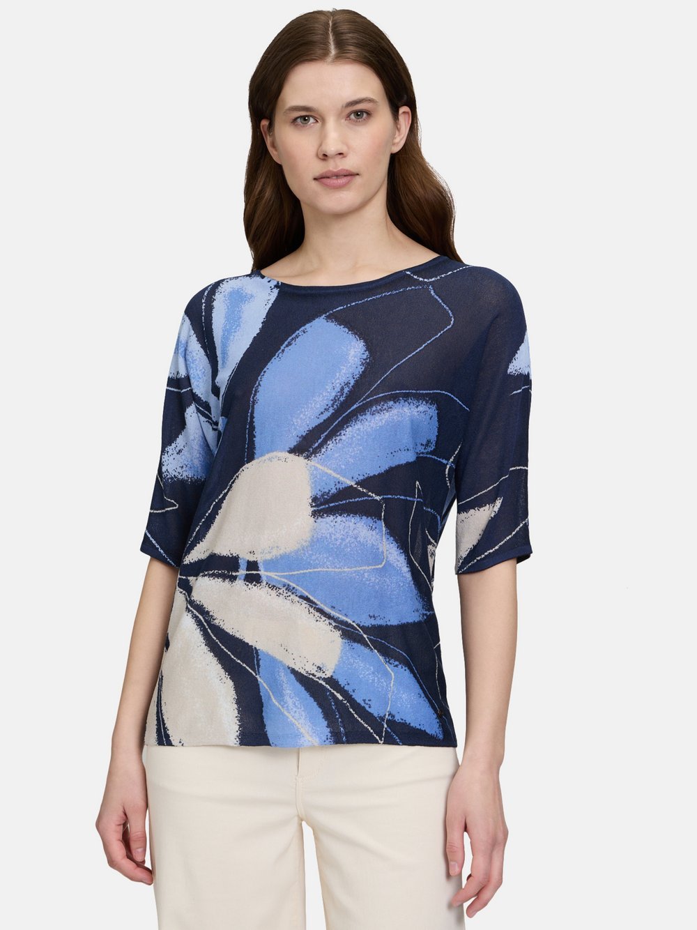 Betty & Co Feinstrickpullover Damen Viskose blau bedruckt, 40