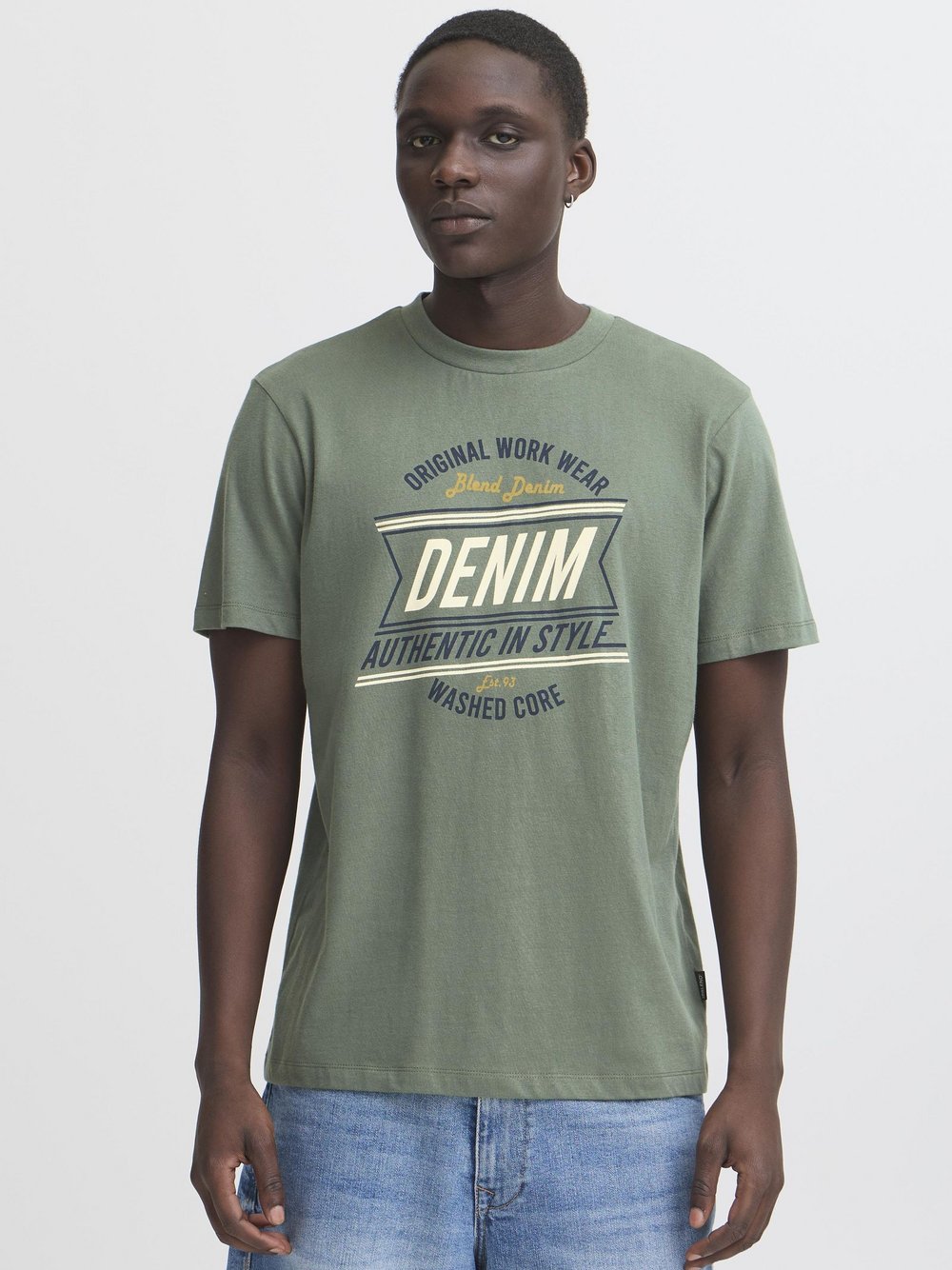 BLEND Rundhalsshirt Herren Baumwolle grün bedruckt, XL