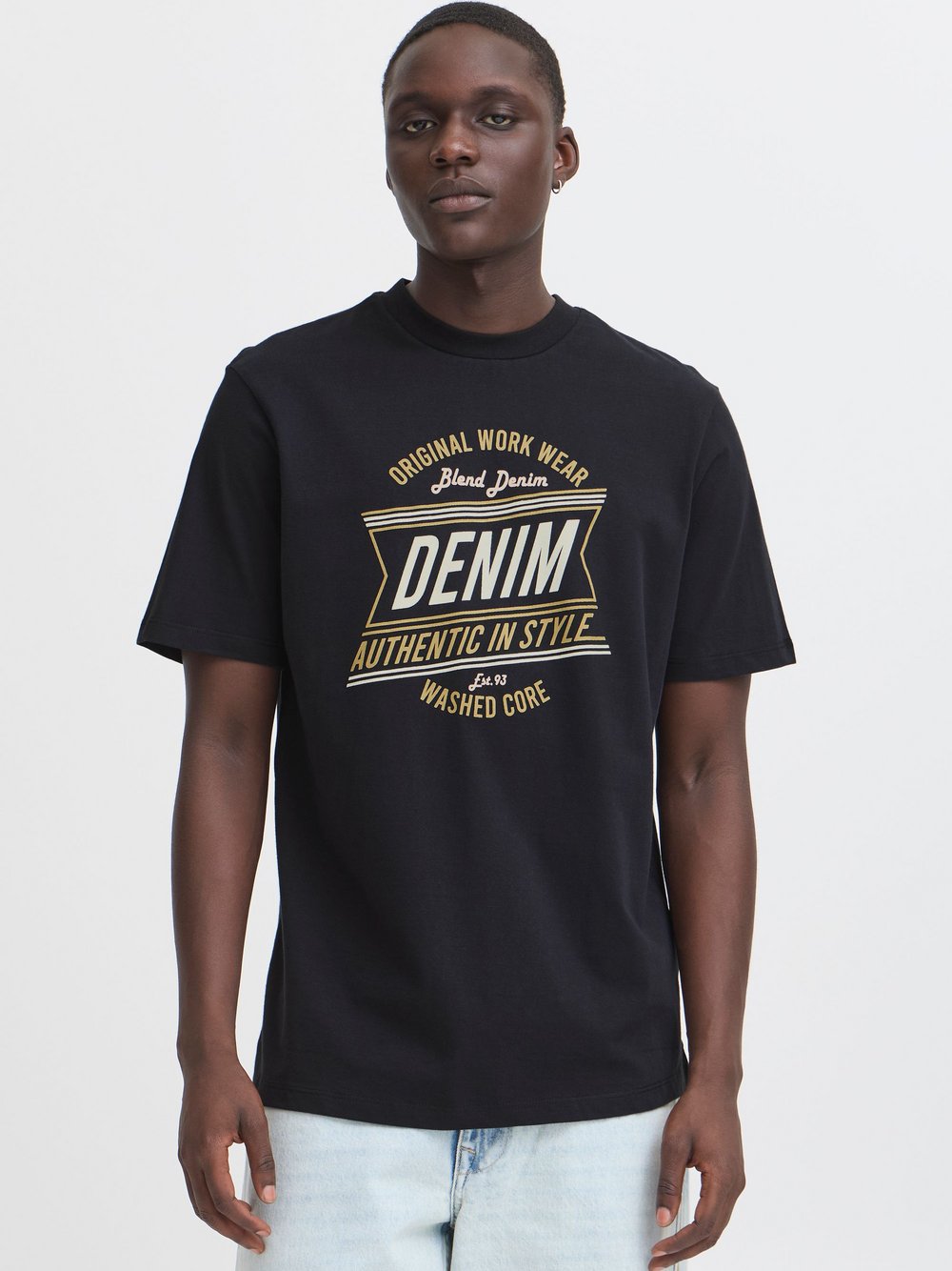 BLEND Rundhalsshirt Herren Baumwolle schwarz bedruckt, L