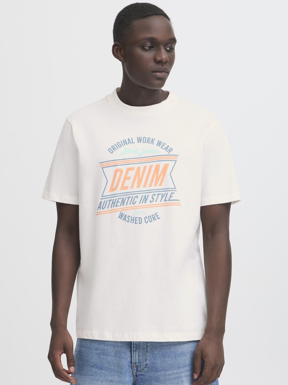 BLEND Rundhalsshirt Herren Baumwolle weiß bedruckt, M