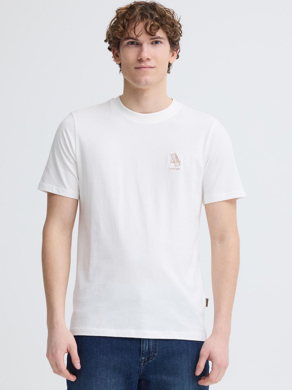 BLEND Rundhalsshirt Herren Baumwolle weiß, L