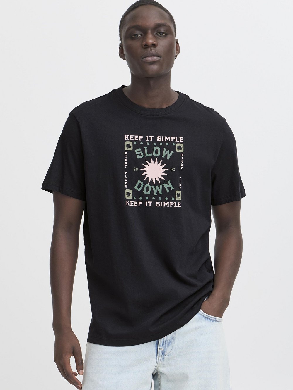 Thumbnail - BLEND Rundhalsshirt Herren Baumwolle schwarz bedruckt, L