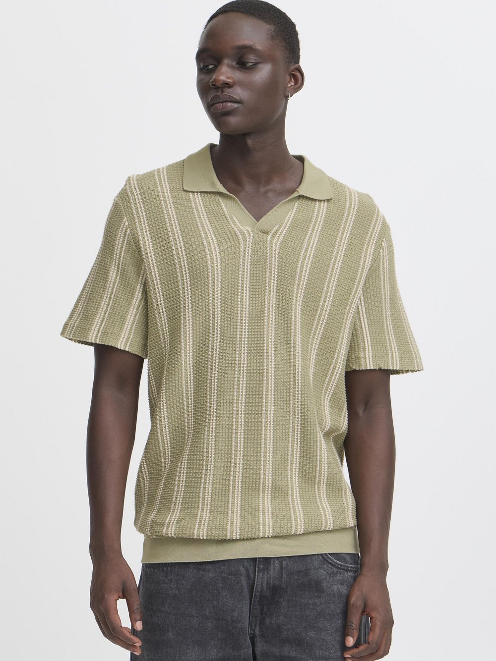 BLEND Poloshirt Herren Baumwolle grün gestreift, L