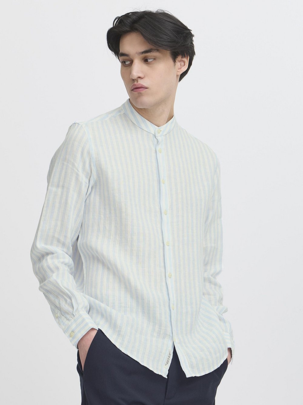 Thumbnail - CASUAL FRIDAY Langarmhemd Herren Regular Fit Leinen blau gestreift, S