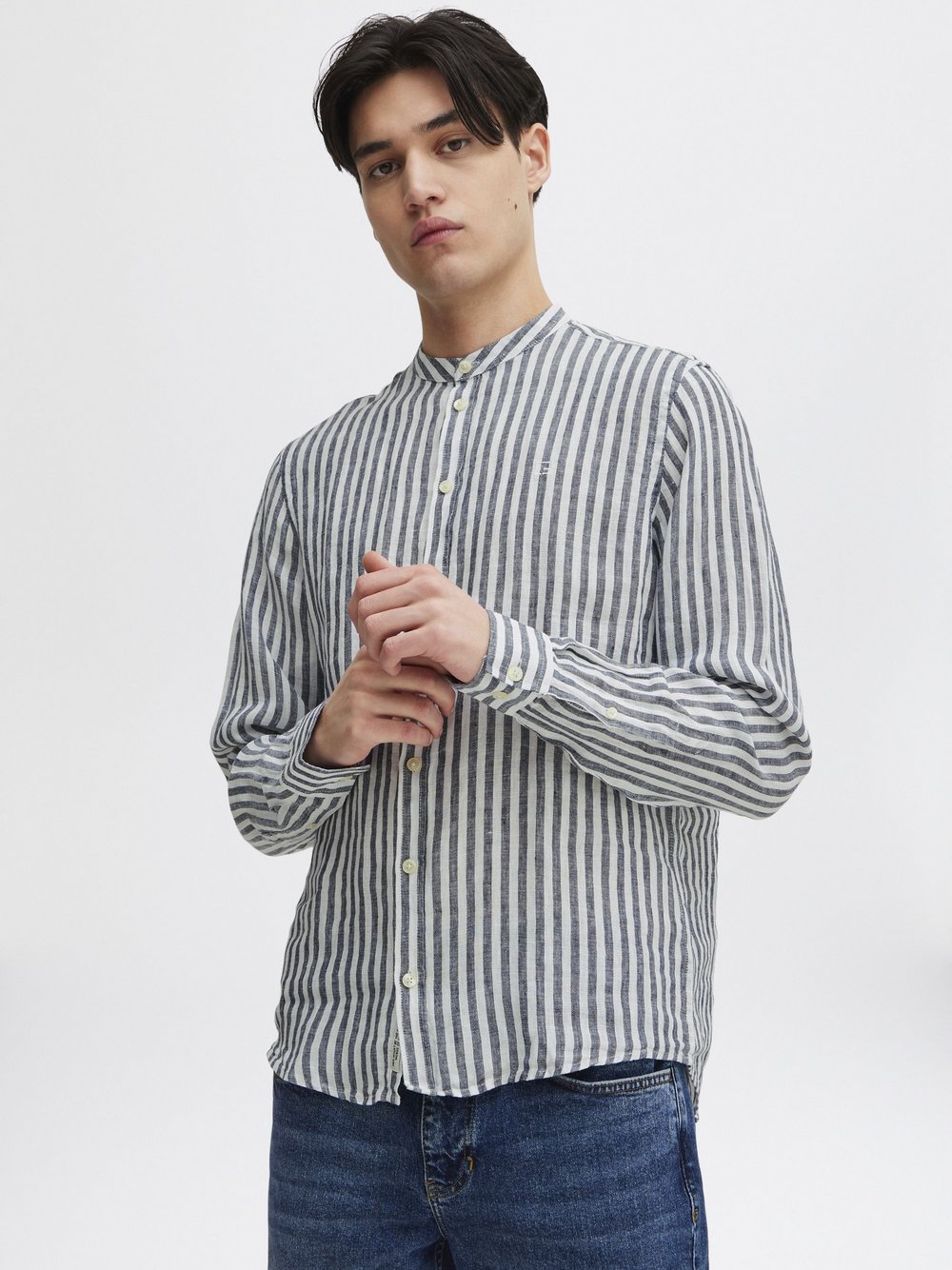 Thumbnail - CASUAL FRIDAY Langarmhemd Herren Regular Fit Leinen blau gestreift, L