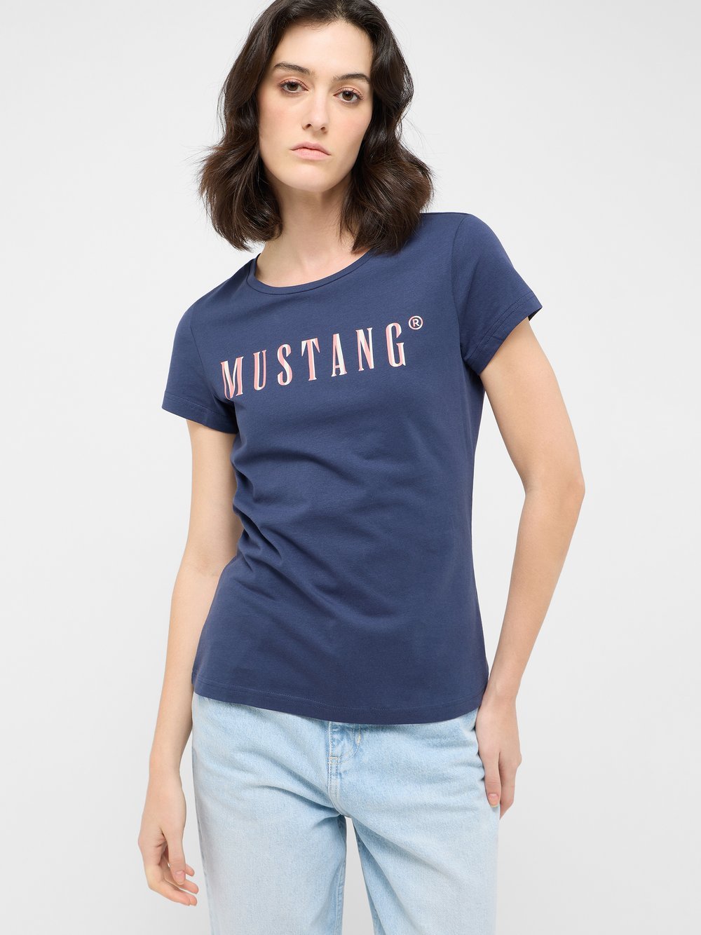 Mustang T-Shirt Damen Baumwolle blau bedruckt, L