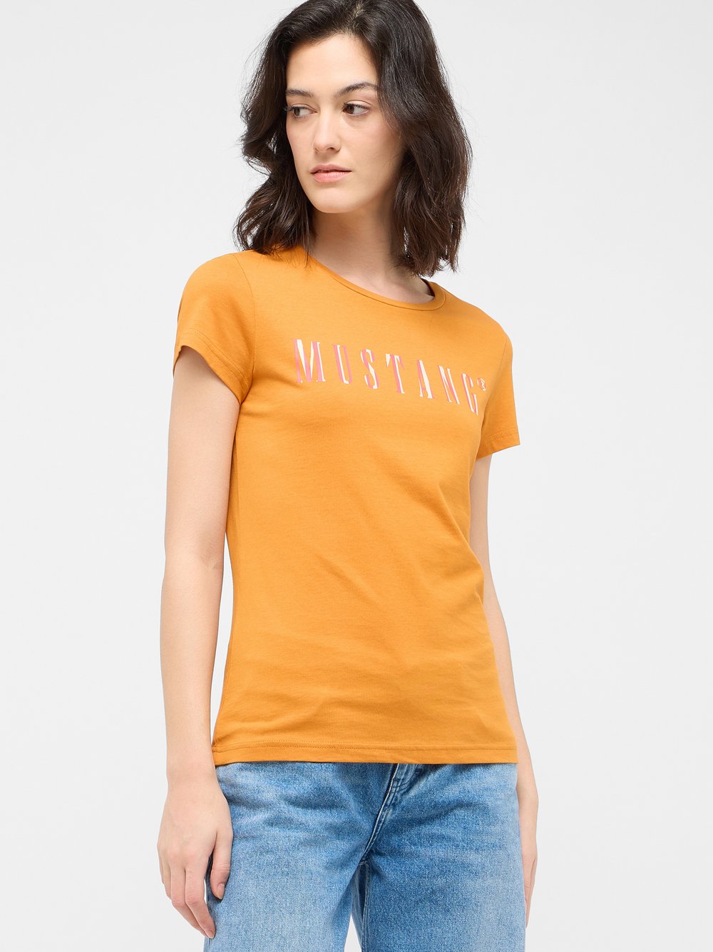 Thumbnail - Mustang T-Shirt Damen Baumwolle orange bedruckt, XL