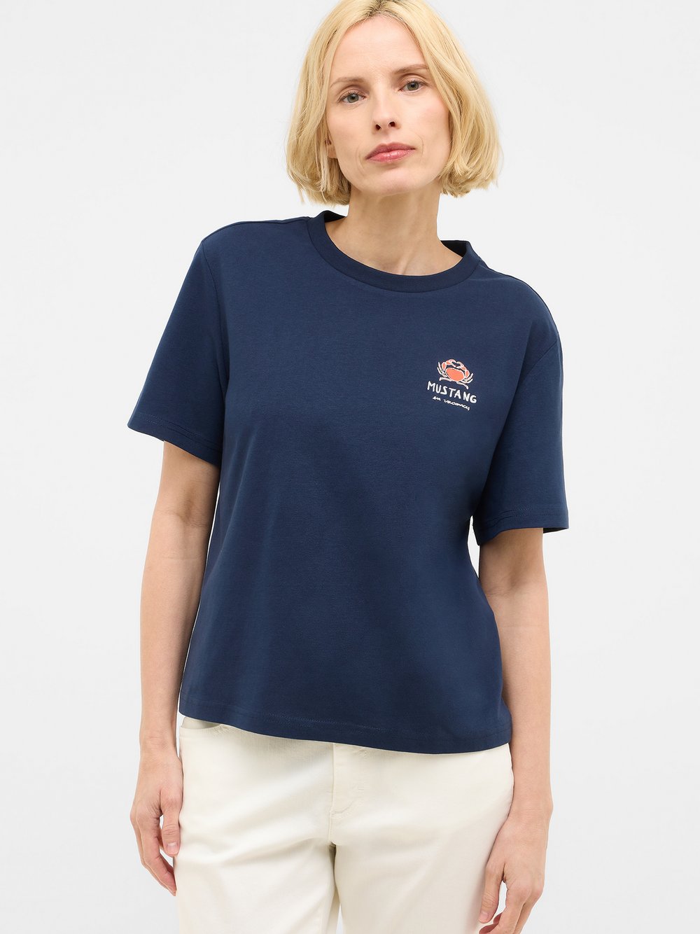 Mustang T-Shirt Damen Baumwolle blau bedruckt, XS