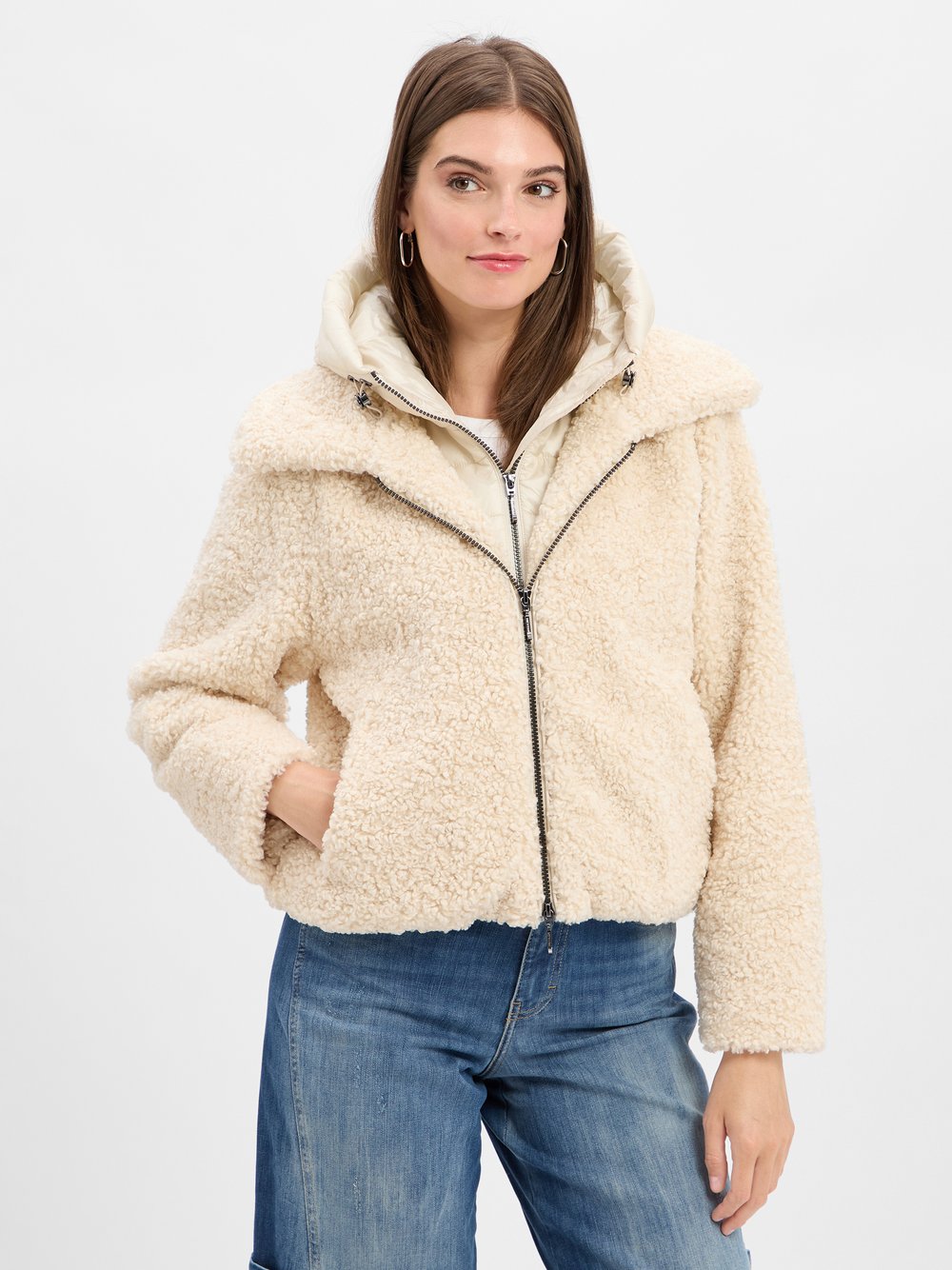 Amber & June Teddyfell-Jacke Damen weiß, 34