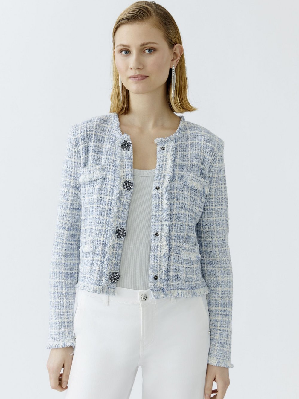 Thumbnail - Oui Strickjacke Damen Baumwolle blau, 46