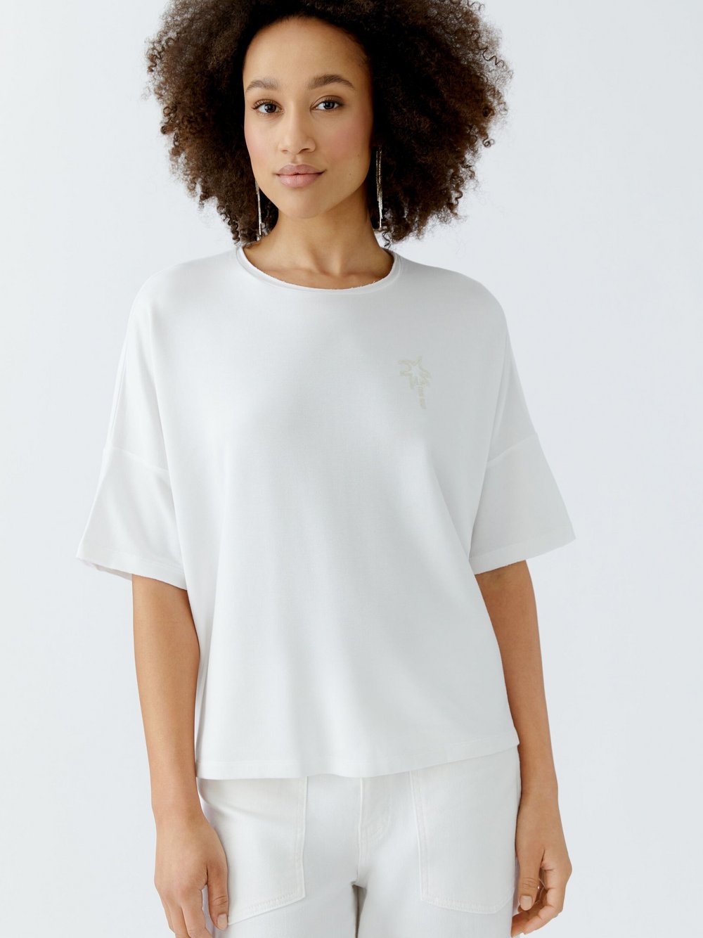 Oui Sweatshirt Damen Modal weiß bedruckt, 40