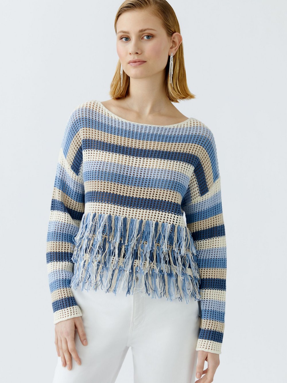 Thumbnail - Oui Pullover Damen Baumwolle blau gestreift, 42