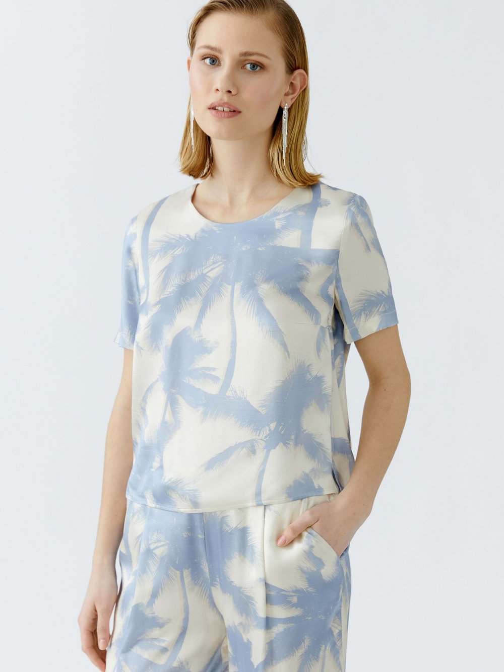 Oui Bluse Damen Viskose weiß gemustert, 44