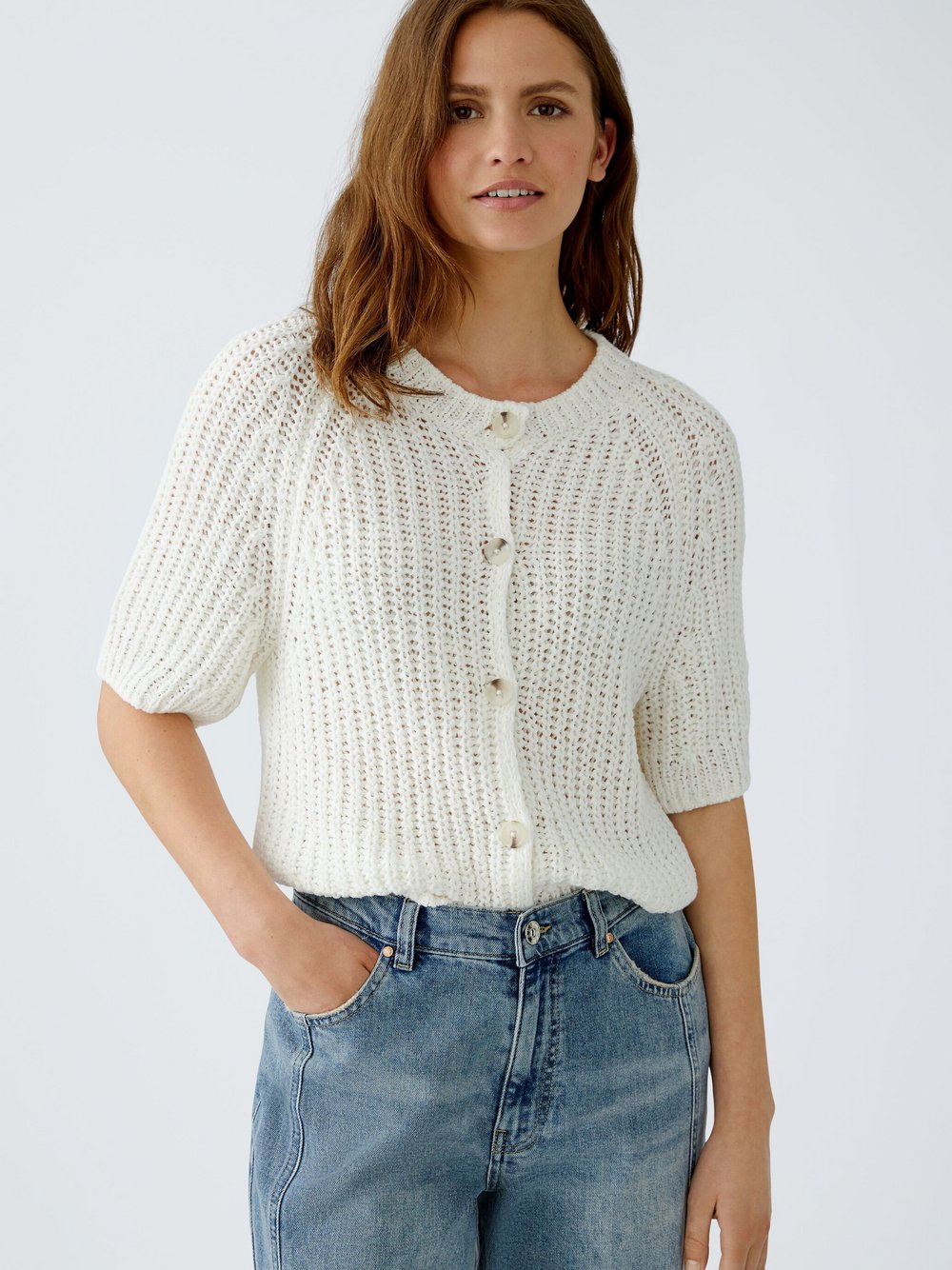 Thumbnail - Oui Strickjacke Damen Polyamid weiß, 40