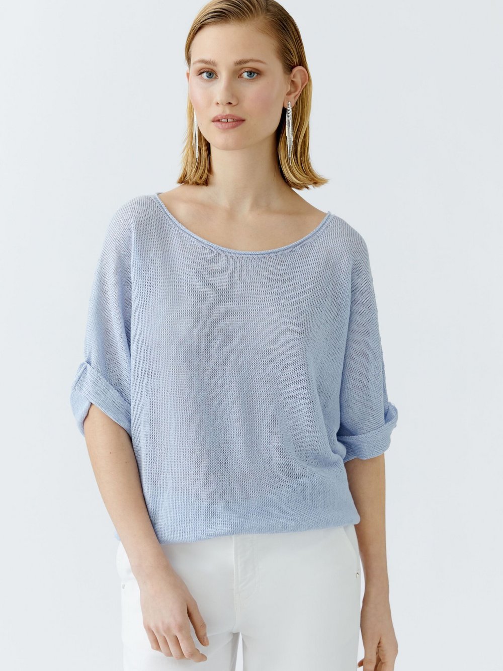 Oui Pullover Damen Leinen blau, 36