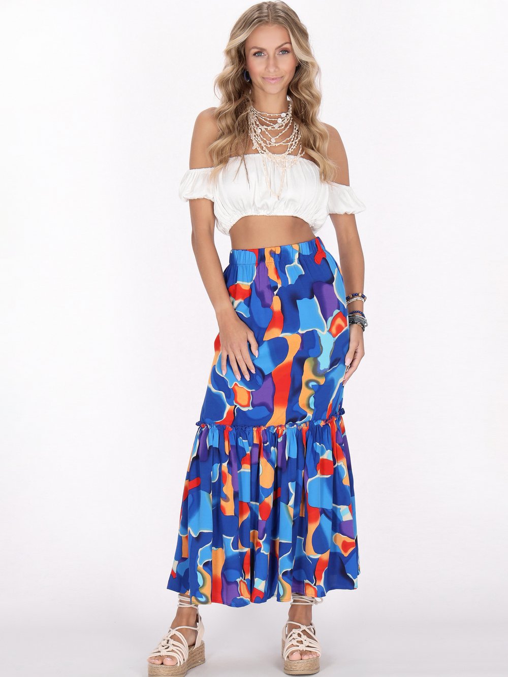 Thumbnail - IZIA Rock Damen orange gemustert, L