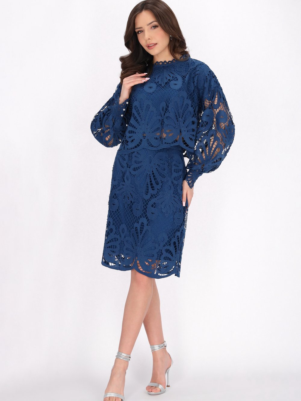 Faina Bluse Damen Viskose blau gemustert, S